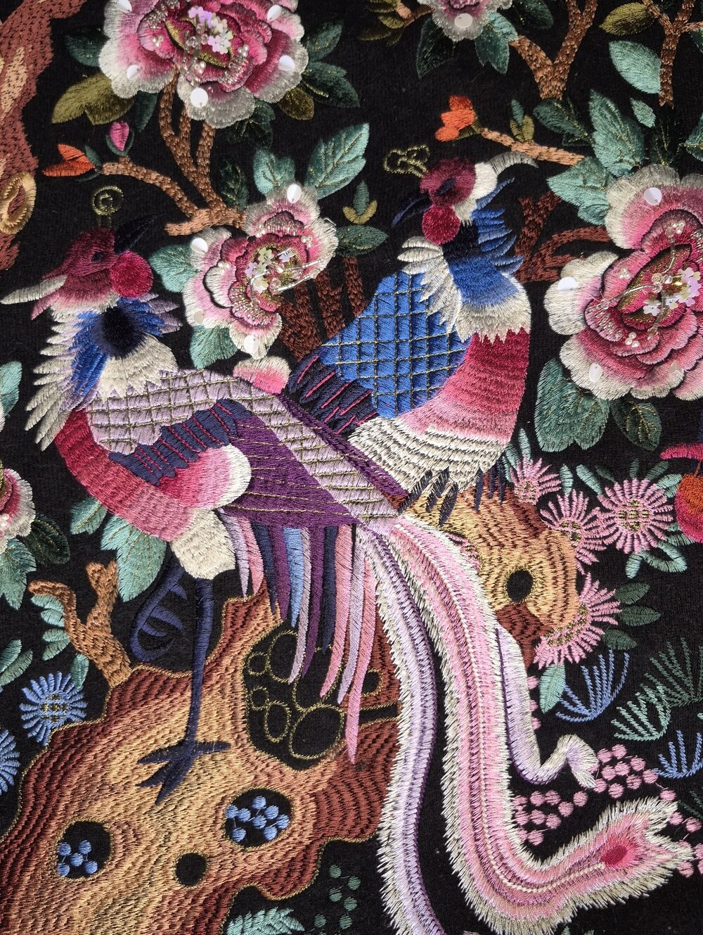 Embroidered wool dress-Wearable Art-Floral Woodland Embroidery - Picture 7 of 11